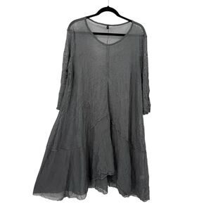 By JJ Midi Dress Sheer Overlay Crinkle Knit Gray Asymmetrical Lagenlook size XL
